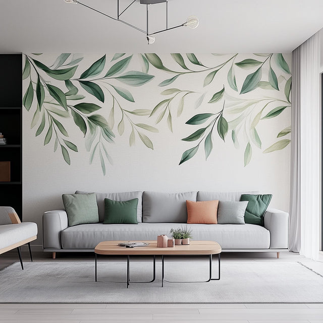 Leaf Wall Decal | Watercolor Greenery Wall Sticker Art | Removable Botanical Wall Stickers Living Room or Bedroom | Nature Inspired Decor