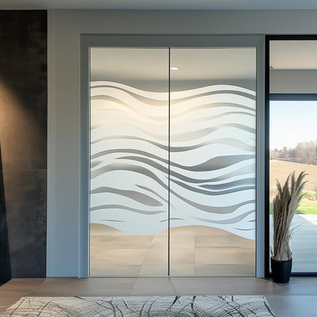 Frosted Glass Decal with Wave Design | Privacy Window Film | Etched Glass Doors Sticker | Bathroom Office Sliding Doors | Custom Glass Cover