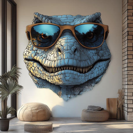 Cool Dinosaur Wall Decal with Sunglasses | 3D Raptor Art for Kids & Adults | Jurassic Room Decor | Fun Vinyl Sticker for Living Room Bedroom