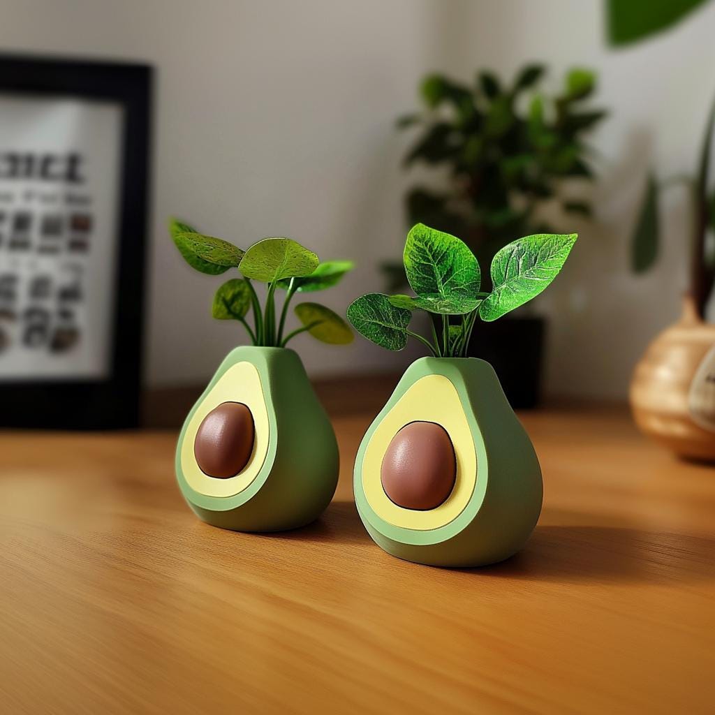 Cute Avocado Flower Pot | Desk Organizer | Real Plant Holder