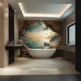 3D Ocean Cave Wall Mural | Luxury Bathroom Wallpaper | Waterproof Peel & Stick Wall Art | Tropical Seascape Vinyl Decal | Spa Home Decor