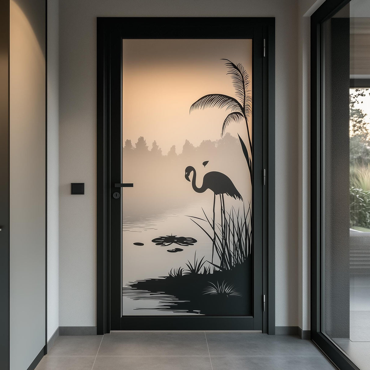Flamingo Frosted Glass Door Sticker | Nature Privacy Window Film | Etched Vinyl Decal for Home | Custom Size Glass Cover | Privacy Film