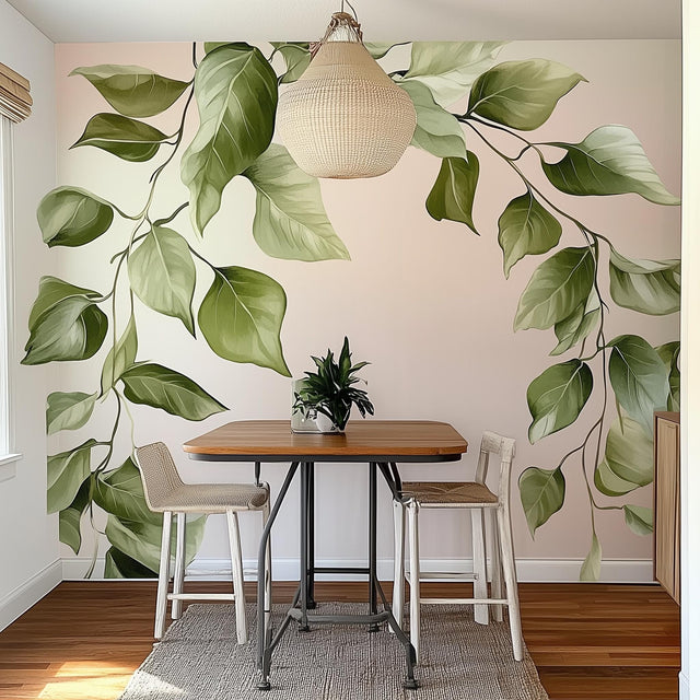 Cascading Leaf Wall Decal Sticker | Large Green Wall Art | Removable Wall Sticker Dining Room or Living Room | Nature Inspired Wall Decor