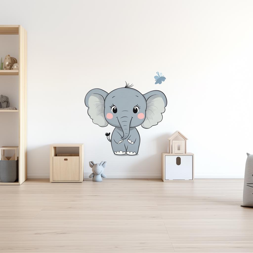 Cute Elephant Wall Decal | Nursery Animal Wall Sticker Art | Removable Cartoon Elephant Sticker for Baby Room | Kids Room Wall Decor