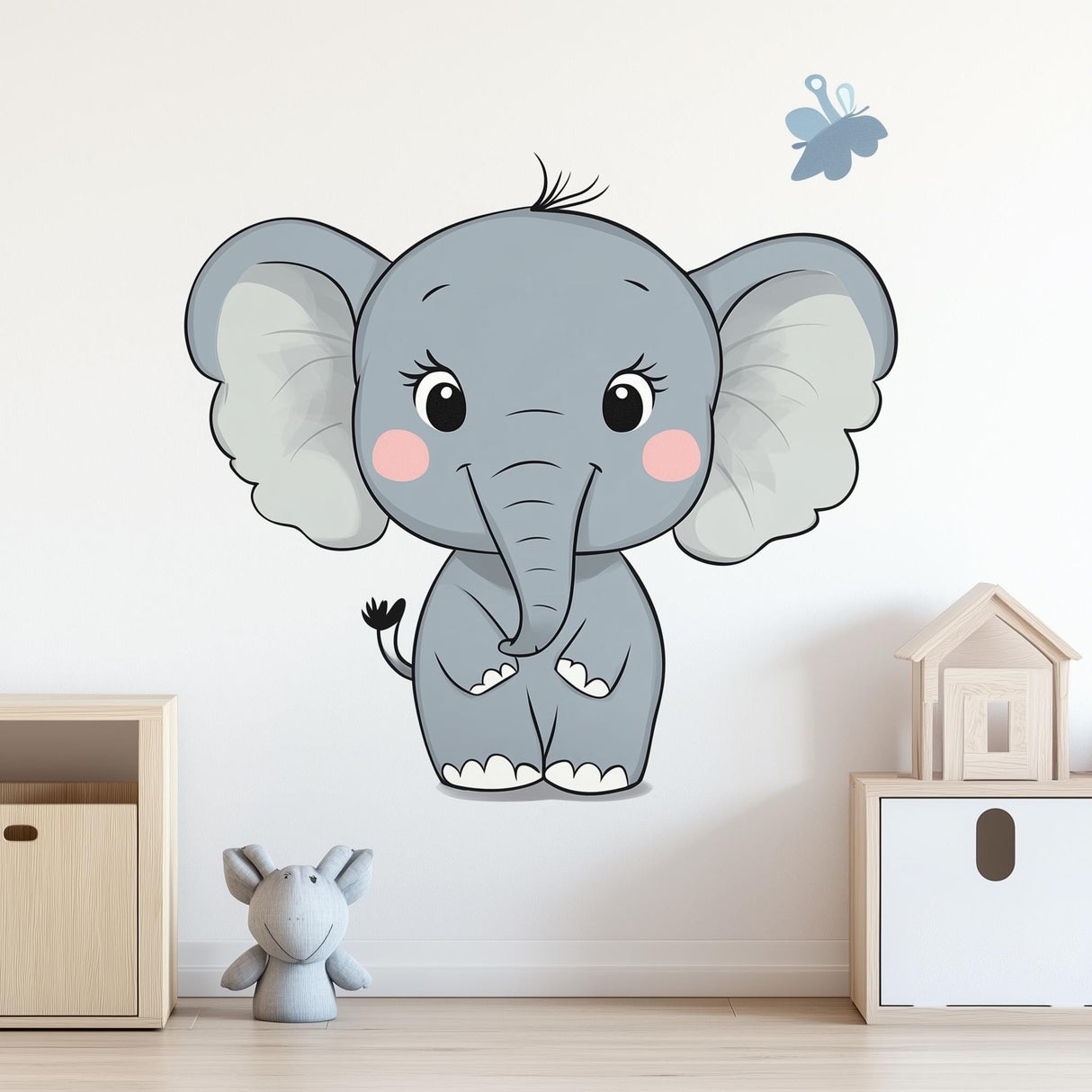 Cute Elephant Wall Decal | Nursery Animal Wall Sticker Art | Removable Cartoon Elephant Sticker for Baby Room | Kids Room Wall Decor
