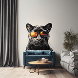 Black Panther Wall Decal | Cool Big Cat Mural with Sunglasses | Urban Jungle Vinyl Sticker | Modern Living Room Office Decor | Peel & Stick