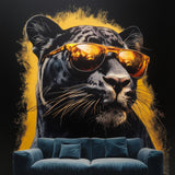 Black Panther Wall Decal | Cool Big Cat Vinyl Sticker with Sunglasses | Urban Jungle Graffiti Wall Art Modern Living Room Office Decor Mural