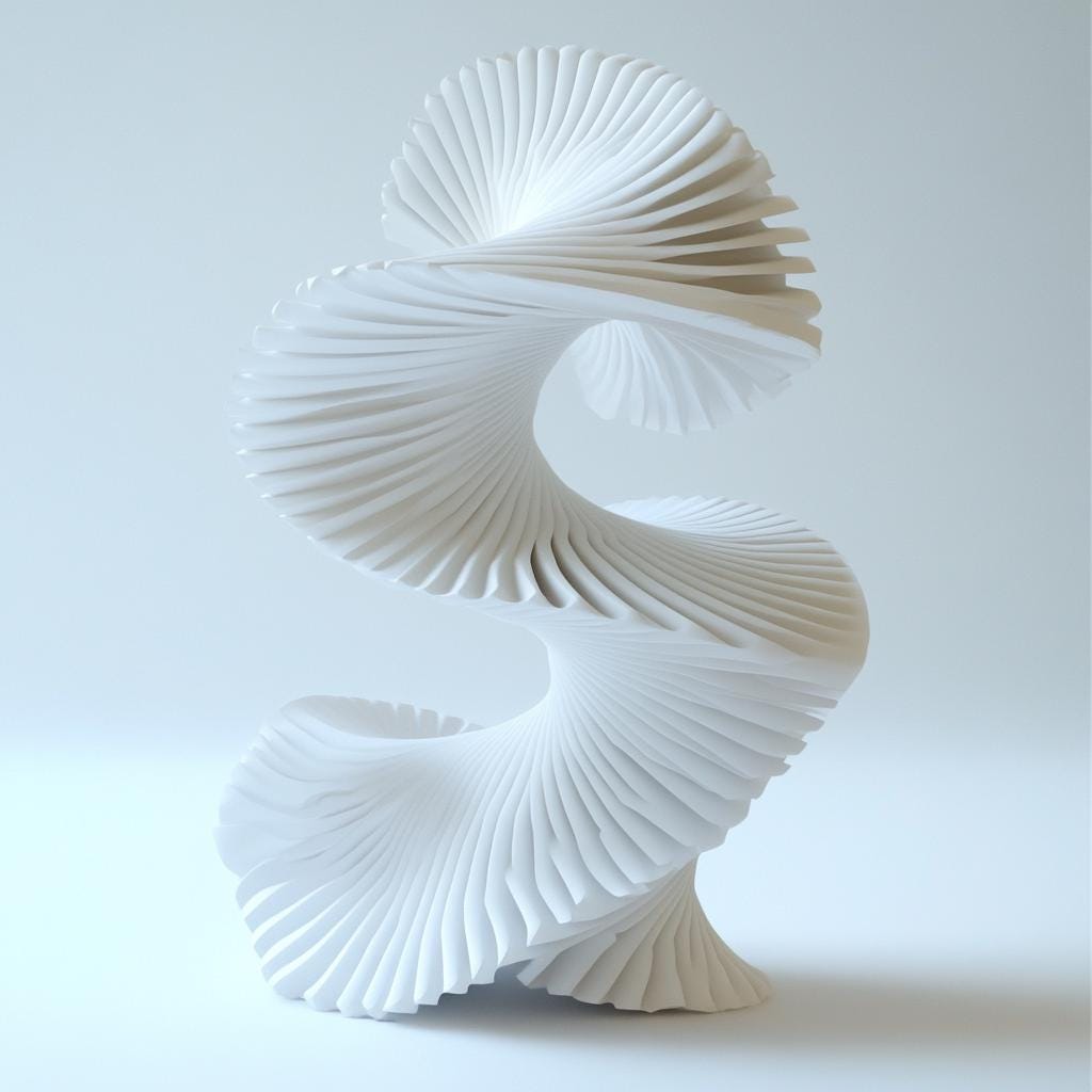 Elegant white 3D printed spiral sculpture showcasing intricate design and smooth curves.