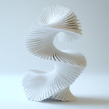 Elegant white 3D printed spiral sculpture showcasing intricate design and smooth curves.