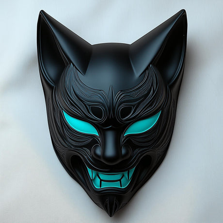 Cyberpunk Black Fox Mask | 3D Printed Japanese Demon Mask | Samurai Cosplay Mask | Halloween Ninja Warrior Anime Mask