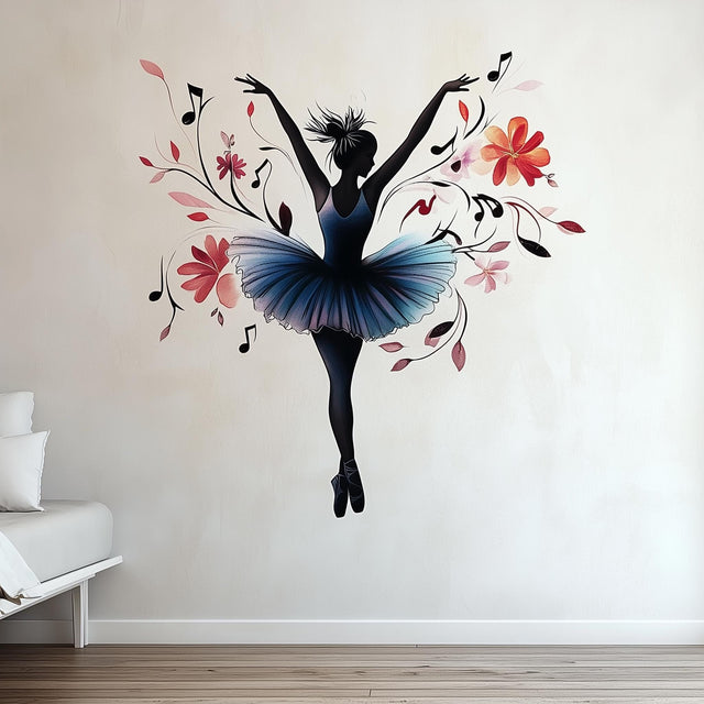 Ballerina Wall Decal | Elegant Ballet Dancer Vinyl Sticker | Floral Dance Mural | Girls Bedroom Wall Art | Ballet Studio Decor