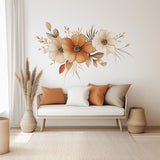 Boho Floral Wall Decal | Watercolor Flower Vinyl Sticker | Warm-Tone Botanical Mural | Aesthetic Living Room & Bedroom Decor | Peel Stick