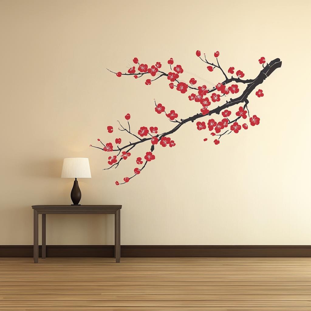 Plum Blossom Wall Decal | Chinese Sakura Branch Vinyl Sticker | Asian-Inspired Home Decor | Elegant Floral Mural | Peel & Stick