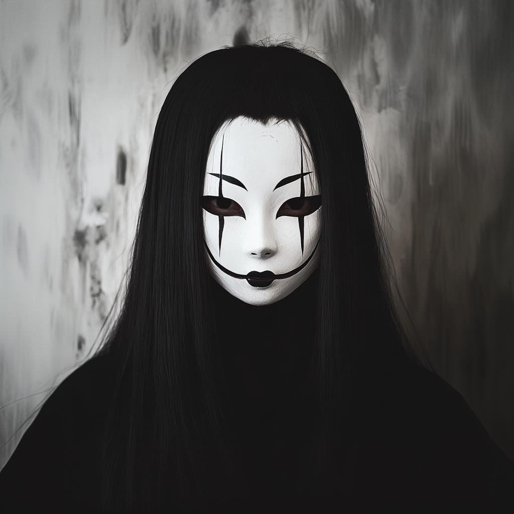 Japanese Ghost Spirit Mask | Horror Cosplay Mask | Theater Creepy Phantom Mask | Halloween Haunting Gothic Horror Mask | 3D Printed Mask