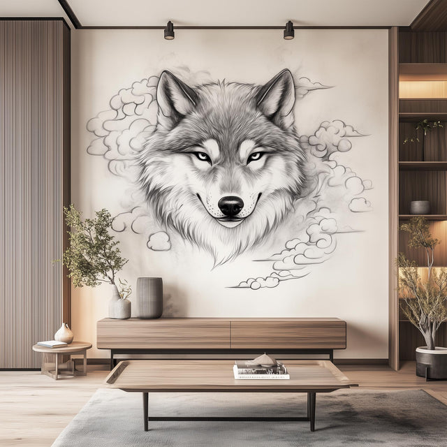 Wolf Wall Decal | Artistic Pencil Sketch Vinyl Mural | Majestic Animal Wall Art | Modern Living Room Bedroom Decor | Peel & Stick