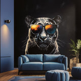 Black Panther Wall Decal | Cool Big Cat Mural with Sunglasses | Urban Jungle Vinyl Sticker | Modern Living Room Office Decor | Peel & Stick