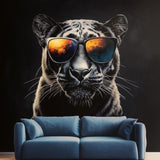 Black Panther Wall Decal | Cool Big Cat Mural with Sunglasses | Urban Jungle Vinyl Sticker | Modern Living Room Office Decor | Peel & Stick