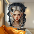 Fantasy Elf Wall Decal | 3D Cracked Wall Sticker | Gothic Aesthetic Home Decor | Demon Girl Vinyl Mural | Unique Bedroom Art Peel Stick