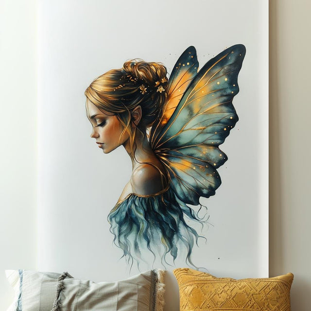 Enchanted Fairy Wall Decal | Elegant Butterfly Wings Sticker | Fantasy Girl Vinyl Mural | Mystical Bedroom Decor | Fairy Tale Peel Stick Art