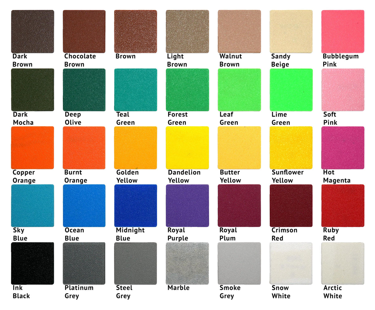 Color swatches displaying various shades including browns, greens, blues, and pinks for arts and crafts projects.