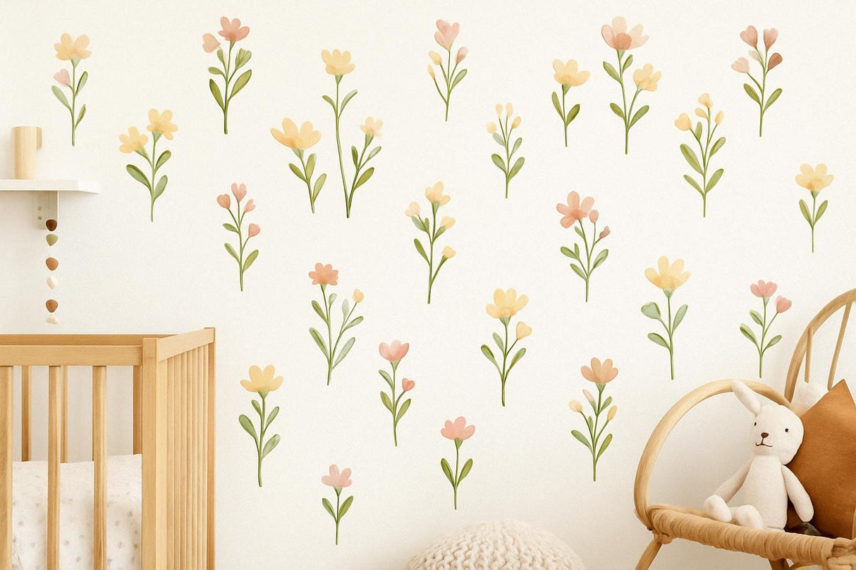 Flower Wall Decals | Boho Nursery Decor | Removable Wildflower Wall Stickers | Whimsical Baby Room Floral Wall Art