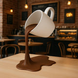 Floating Spilling Coffee Cup | 3D Printed Coffee Sculpture Optical Illusion Decor | Coffee Lover Gift Kitchen Table Centerpiece Barista Art