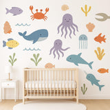 Ocean Animal Wall Decals | Under the Sea Wall Stickers | Removable Sea Life Nursery Decor | Reusable Ocean Creatures Decals | Kids Room Art