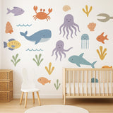 Ocean Animal Wall Decals | Under the Sea Wall Stickers | Removable Sea Life Nursery Decor | Reusable Ocean Creatures Decals | Kids Room Art