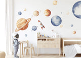 Solar System Wall Decals XXL | Space Wall Sticker Kids Room | Planet & Star Nursery Decor | Self-Adhesive Rocket Wall Art | Baby Room Mural