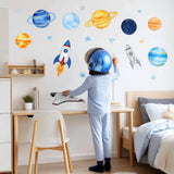 Bright Space Wall Decals for Kids Room | Watercolor Planet & Rocket Stickers | Outer Space Wall Art | Galaxy Decor for Boys Girls