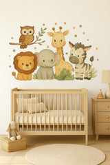 Safari Animal Wall Decal | Jungle Nursery Wall Sticker | Removable Lion, Giraffe, Elephant, Zebra, Owl Decals for Kids Room Cozy Decor