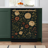 Dark Floral Dishwasher Cover | Magnetic Kitchen Decal | Yellow Rose and Wildflower Vinyl Wrap | Peel and Stick Appliance Decor Boho Kitchen