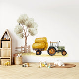 Farm Tractor Wall Decal Set | Tractor and Hay Trailer Sticker | Nursery Farm Scene Mural | Kids Room Wall Decor | Removable Country Wall Art