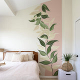 Large Vine Leaf Wall Decal | Blush Pink Botanical Mural | Removable Greenery Wall Sticker | Modern Bedroom or Nursery Accent Wall Art