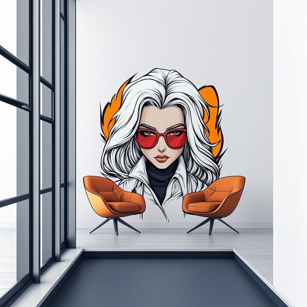 Anime Girl Wall Decal | Cool Female Character Sticker | Comic Style Wall Art | Modern Manga Mural | Removable Vinyl Sticker Room or Office