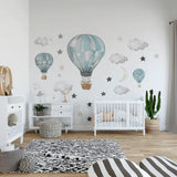 Hot Air Balloon Wall Decals | Nursery Wall Stickers | Dreamy Sky Wall Decor with Stars, Clouds & Moon | Baby Room Vinyl Decal Set