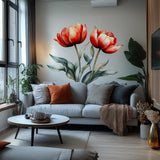 Red Tulip Wall Decal | Watercolor Flower Wall Sticker | Elegant Botanical Wall Art | Removable Vinyl Floral Mural | Living Room Nature Decor