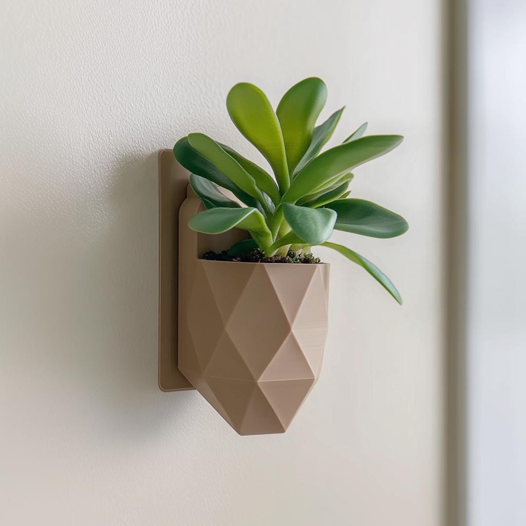 Geometric Wall Planter | 3D Printed Faceted Plant Pot | Modern Vertical Garden
