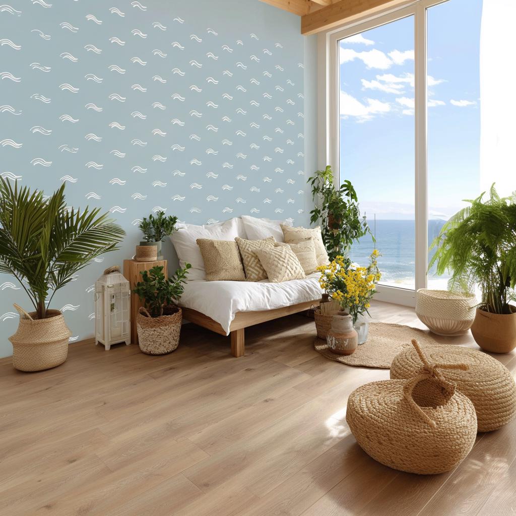 30x Ocean Wave Wall Decals | Coastal Nursery Wall Stickers | Removable Nautical Wall Decor for Kids Room or Beach House | Set of Vinyl Waves