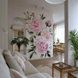 Pink Peony Wall Mural | Large Floral Wall Decal | Romantic Flower Wall Art for Living Room or Bedroom | Removable Vinyl Botanical Sticker