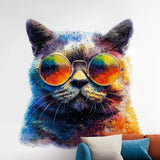 Cool Cat Wall Decal | Cat with Sunglasses Sticker | Colorful Vinyl Wall Art | Funky Cat Wall Decor | Funny Cat Room Sticker | Cat Face Decal