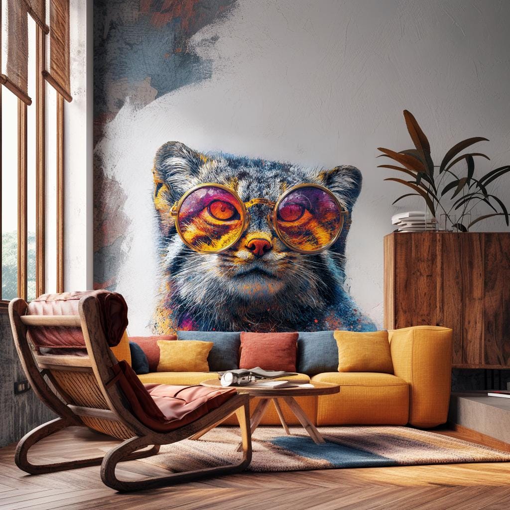 Manul Cat with Sunglasses | Pallas Cat Wall Decal | Colorful Animal Wall Sticker | Cool Vinyl Cat Art | Funky Wildlife Decor Funny Decal