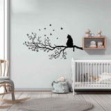 Cat on Tree Branch Wall Decal | Vinyl Cat and Birds Sticker | Nature Wall Decor | Cat Silhouette Wall Art | Tree Wall Sticker for Nursery