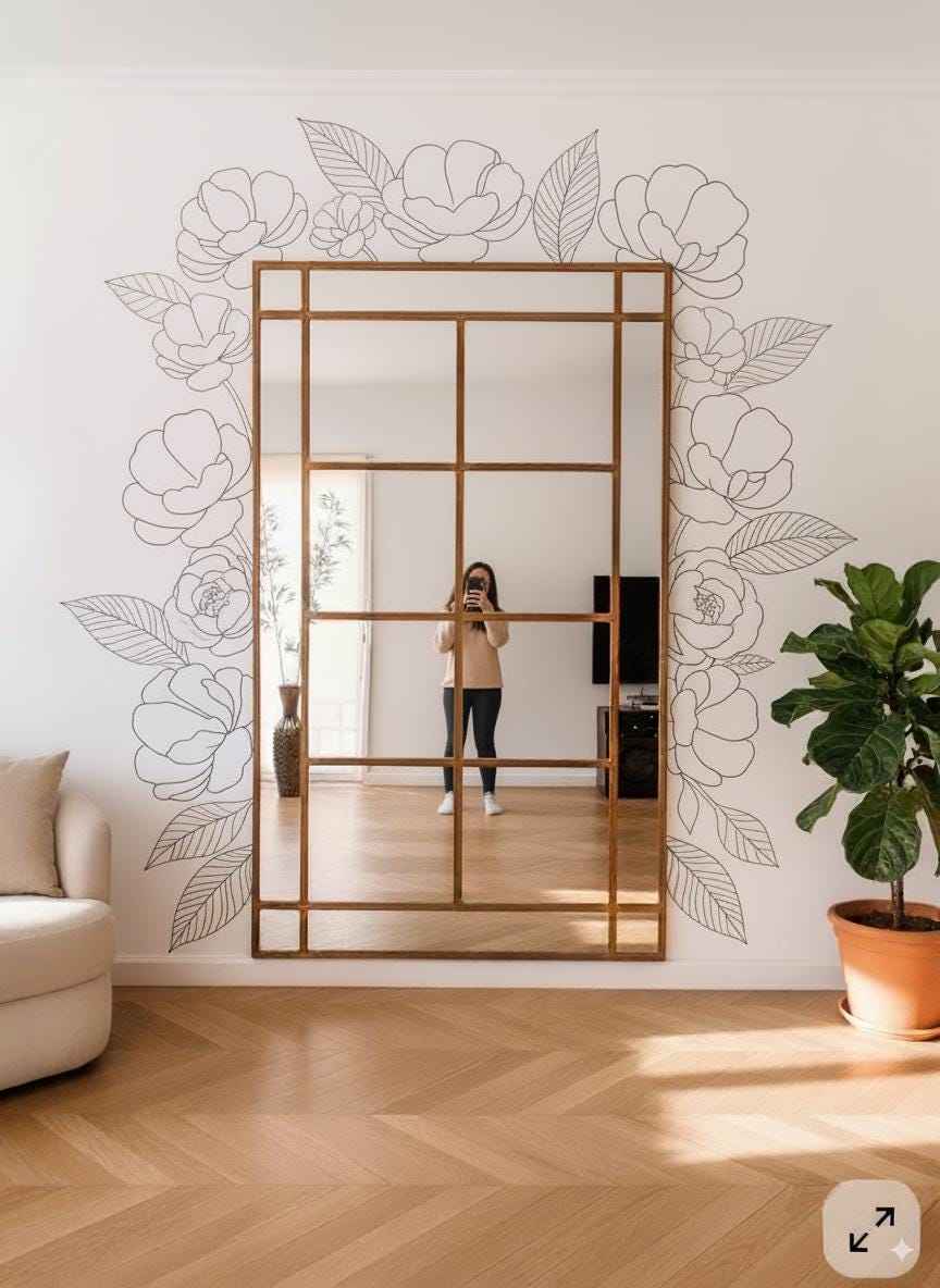Floral Wall Decal Set | Outline Flower and Leaves Stickers | Modern Vinyl Wall Decor | Botanical Line Art Wall Sticker Minimalist Home Decor