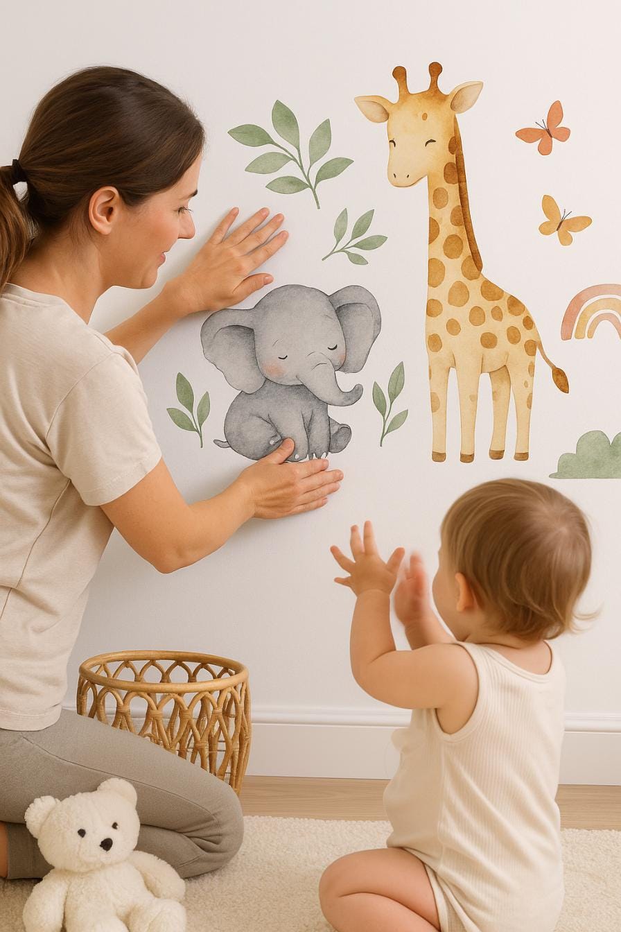 Jungle Animal Wall Decals for Nursery | Safari Animal Wall Stickers | Elephant and Giraffe Decals | Baby Room Jungle Theme Decor