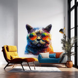Cool Cat Wall Decal | Cat with Sunglasses Sticker | Colorful Vinyl Wall Art | Funky Cat Wall Decor | Funny Cat Room Sticker | Cat Face Decal