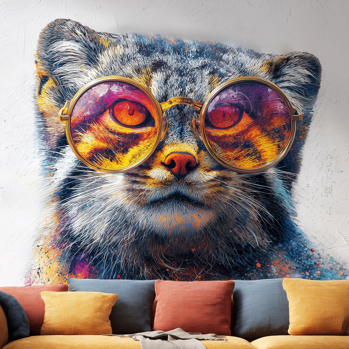 Manul Cat with Sunglasses | Pallas Cat Wall Decal | Colorful Animal Wall Sticker | Cool Vinyl Cat Art | Funky Wildlife Decor Funny Decal