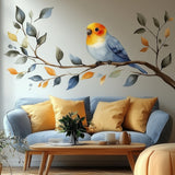 Bird on Branch Wall Decal | Watercolor Style Vinyl Sticker | Nature Inspired Wall Art | Colorful Bird Mural Living Room Botanical Wall Decor