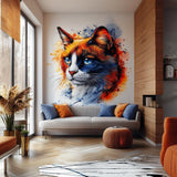Calico Cat Wall Decal – Blue Eyed Domestic Shorthair Cat Sticker – Abstract Watercolor Style Vinyl Art – Colorful Wall Mural for Home Decor