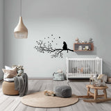 Cat on Tree Branch Wall Decal | Vinyl Cat and Birds Sticker | Nature Wall Decor | Cat Silhouette Wall Art | Tree Wall Sticker for Nursery